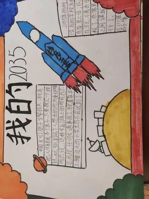 学生手抄报模板一年级二班我的2035手抄报展示可爱卡通我的未来小报手