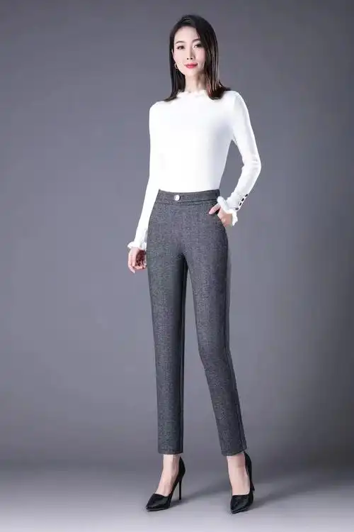 年终清仓特价不退不换9830灰色裤子修身女裤子中腰显瘦长裤小脚裤