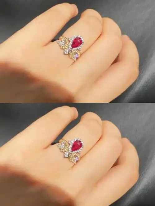 双十一复古简约水滴形红宝石戒指