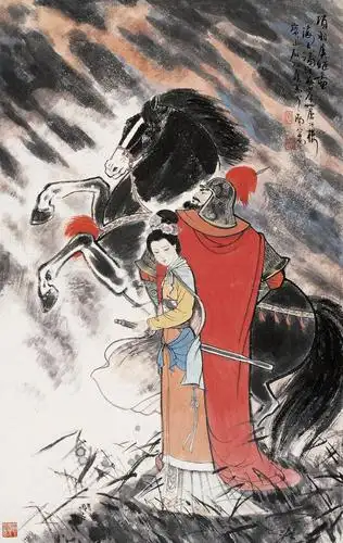 0293 项羽虞姬图 立轴 设色纸本