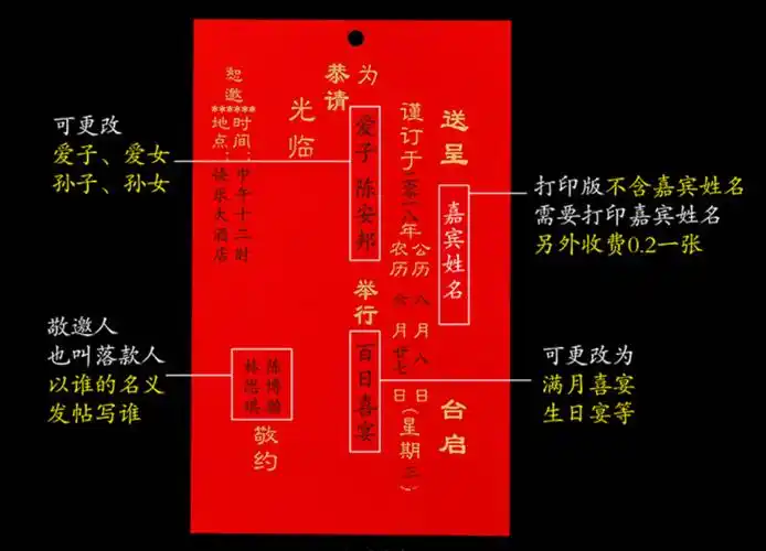 豪华大酒店7楼时间:中午12时敬邀宝妈:宝爸:恭请光临为爱子 举办满月