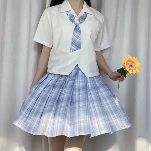 jk制服定制短裙百褶半身格裙悠月色系蓝色学生校服