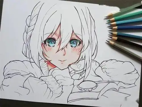 彩铅动漫人物临摹素材大全18张动漫人物线稿彩色图片集