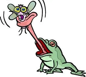 儿童画张嘴吐舌头抓虫子的青蛙