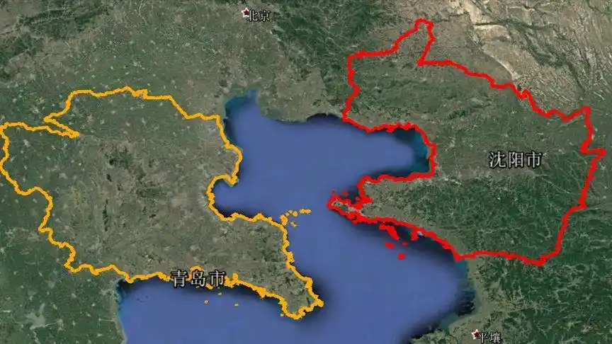 卫星地图看山东和辽宁相隔渤海湾160公里,环渤海湾走1400公里