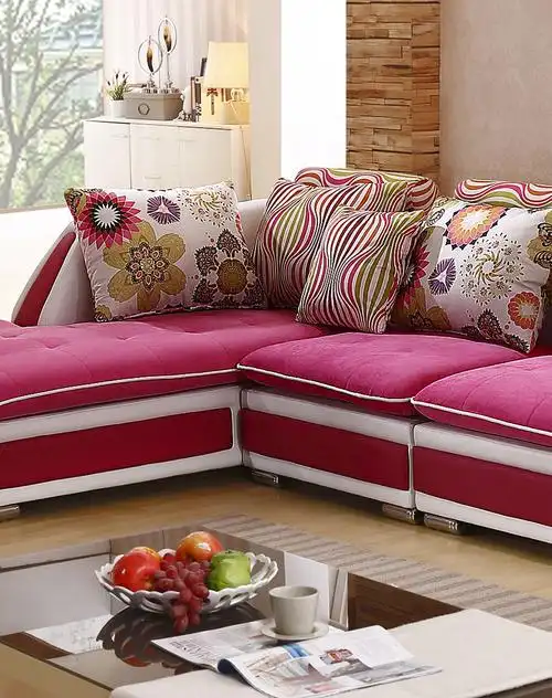 简约时尚 布艺沙发枚红色 1 3 贵妃