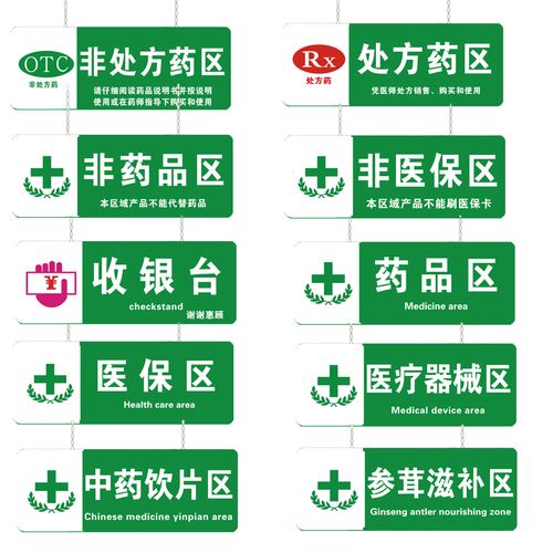药品分区挂牌亚克力标牌药房标签gsp认证标识牌 药店分类吊牌定制