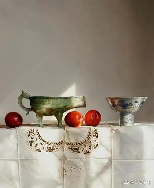 油画静物中的水平线构图