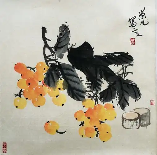 枇杷_纸本水墨_国画_宝甄网