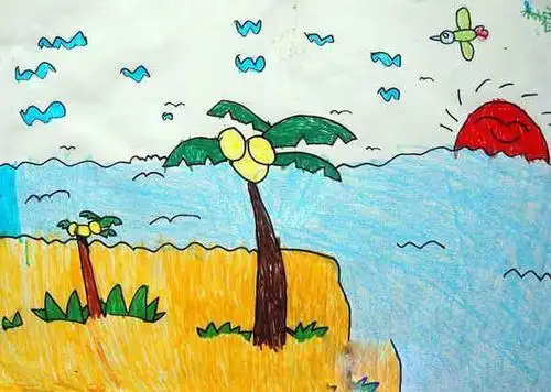 小学生画大海沙滩简笔画