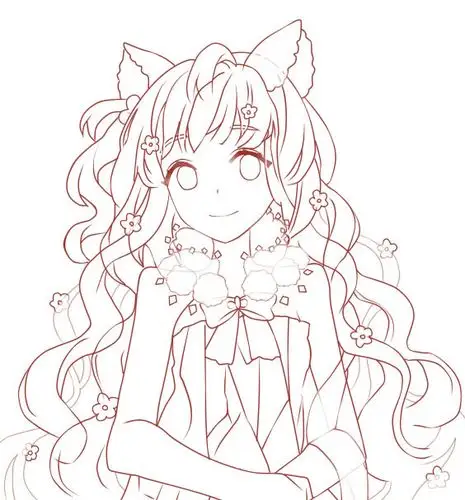 人物线稿黑白动漫素材手绘插画绘画