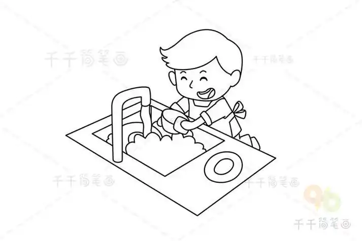 小朋友洗碗简笔画