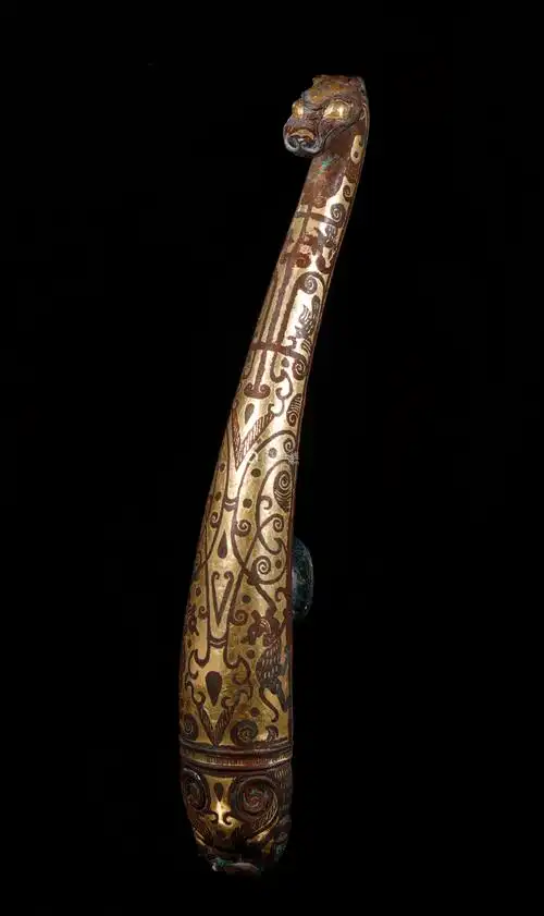 战国错金银双龙首带钩