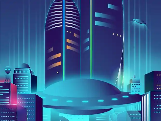 赛博朋克科幻风格未来城市厦门世贸双子塔