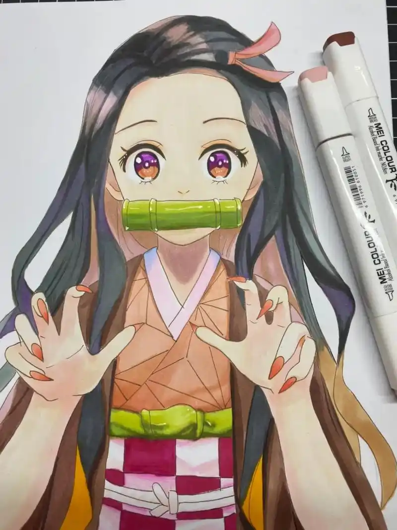 马克笔动漫手绘弥豆子.#马克笔手绘 #马克笔 #马克笔绘画  - 抖音