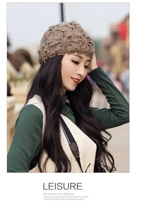 60遮白发帽子女士帽子时尚潮韩版百搭冬薄款蕾丝包头遮白发镂空编织