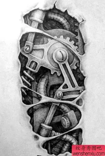 机械手臂文身手稿作品