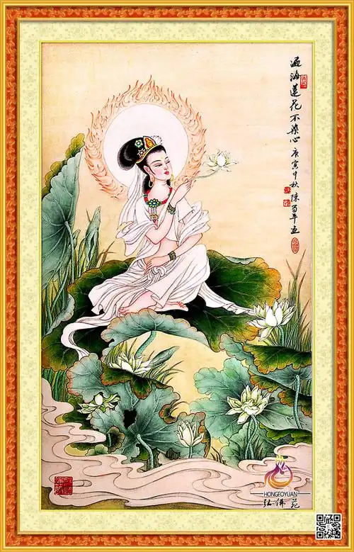 新品包邮精准印花客厅挂画南海莲池观音1观音像佛教十字绣