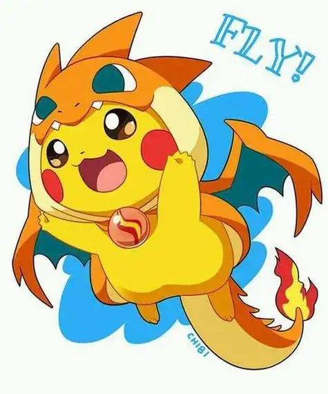 皮卡丘和喷火龙合体简笔画
