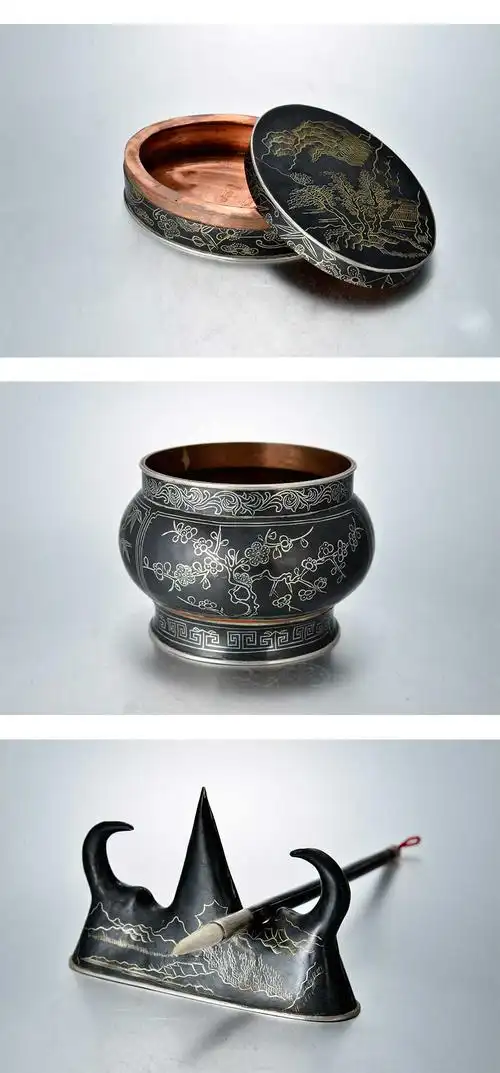 乌铜走银文房四宝套件 云南 省级传承人金大师