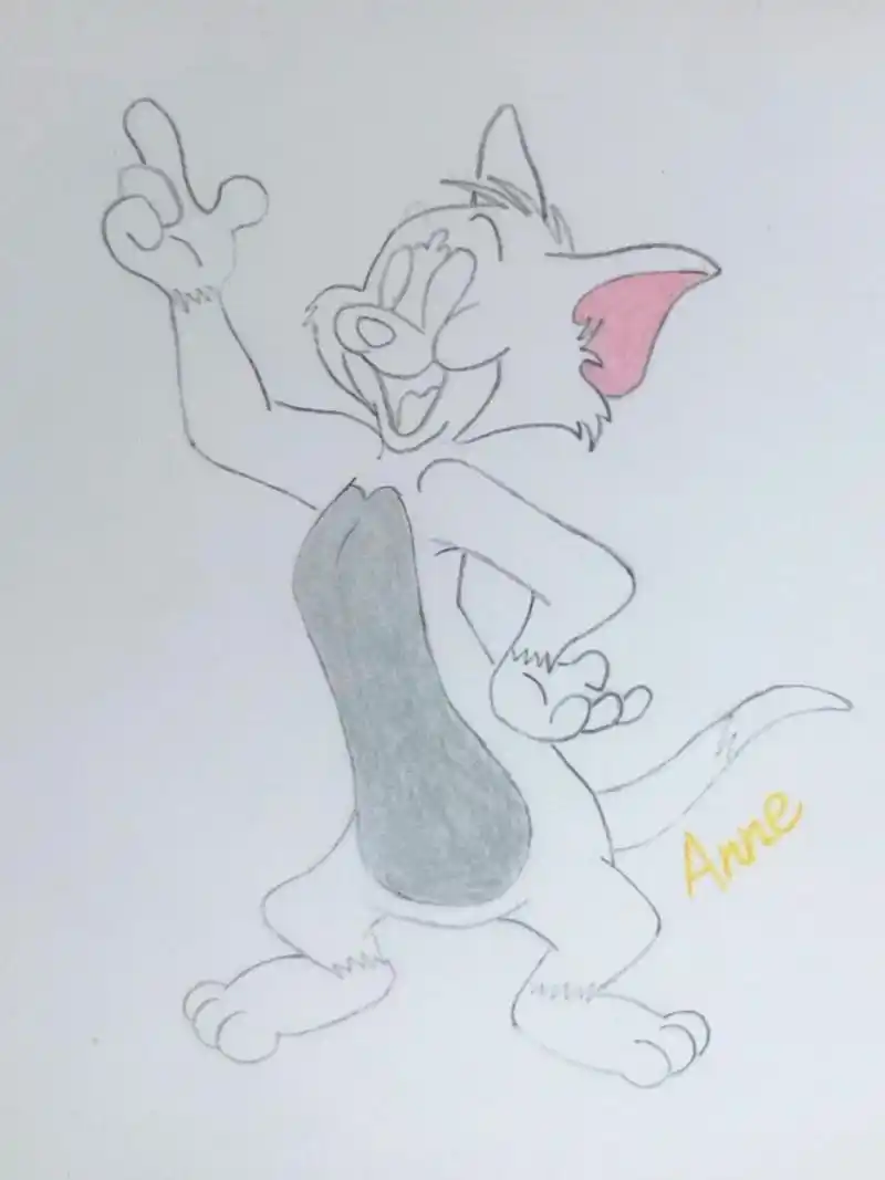 简笔画汤姆猫#卡通动漫儿童彩铅画教程 先画草图,画好彩铅勾线,慢慢