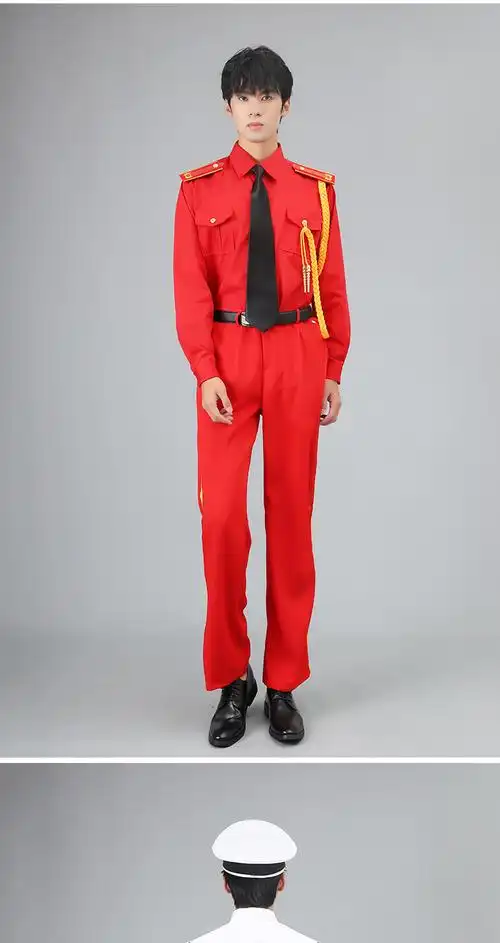 军鼓乐队演出服军歌合唱团表演服新款红色衬衣套装礼服舞台装 红色短