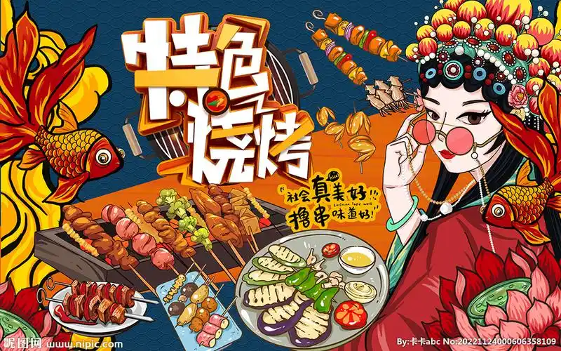 国潮特色烧烤美食工装背景墙