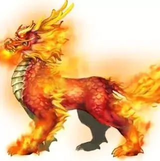 "麒麟",东方神话中刚柔并济,可以喷火的神兽.