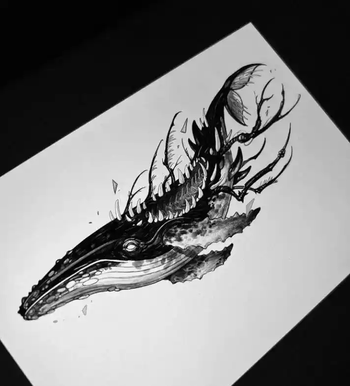 纹身手稿|暗黑纹身|鲸鱼纹身.#手稿分享 #刺青 #纹身手稿 - 抖音