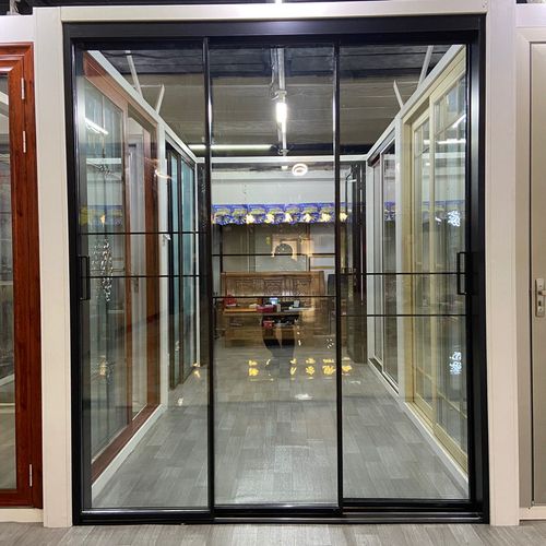 黑窄框三扇上轨三联动推拉门高强度超厚窄框铝合金青岛定制安装