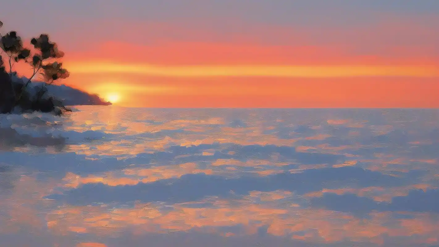 93大海日落绝美背景图98 黄昏时分,太阳渐渐沉入海平面,金色的