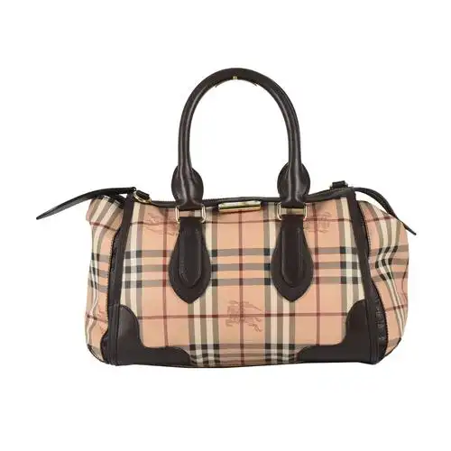 [9.5新]博柏利burberry女士经典格纹拼深棕色牛皮手提包50000103