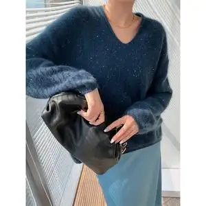 鸡心领毛衣女v领图片