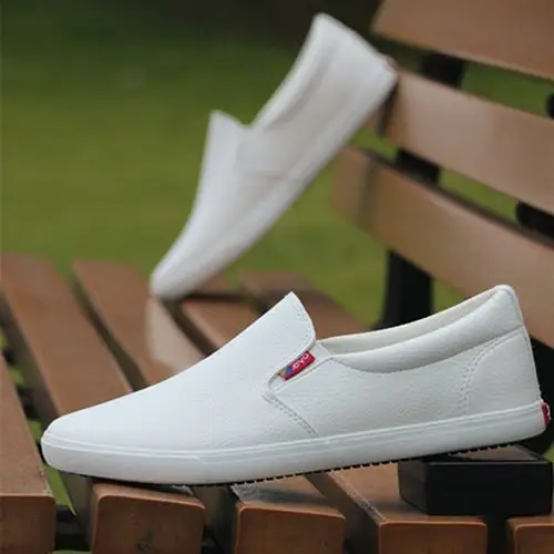 leyo男生韩版休闲鞋开车鞋潮鞋白色皮面单鞋春季男鞋子板鞋乐福鞋