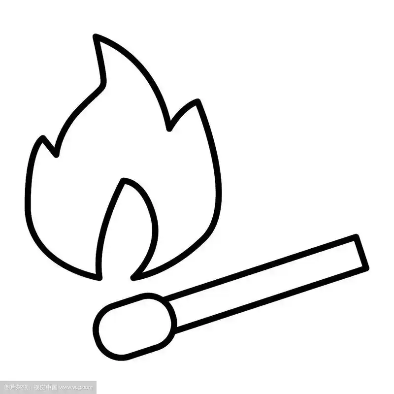 燃烧火柴细线图标火焰和火柴