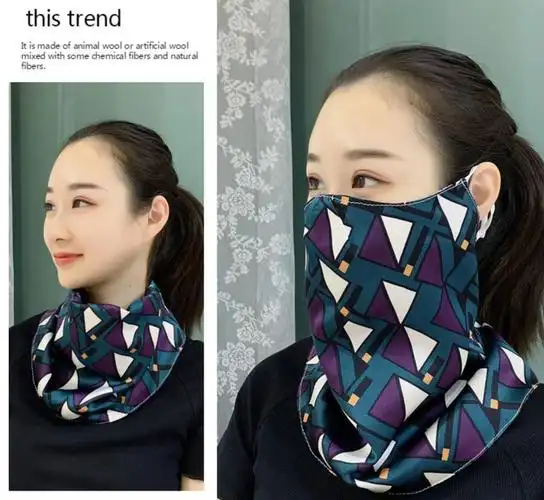 丝巾小围脖女夏季防晒护脖子护颈口罩挂耳骑车遮全脸面纱围巾薄款灰色