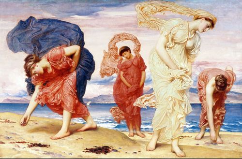 西方海边的希腊少女油画设计绘画名画无框画高清人物画图片素材