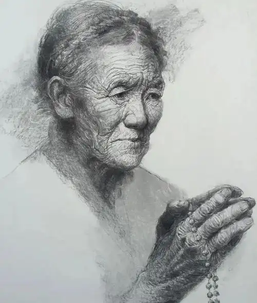 老人肖像素描画得太精彩了