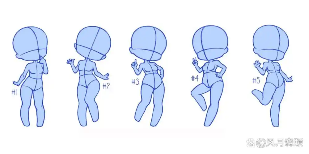 绘画素材丨45种q版常用人体动态姿势参考