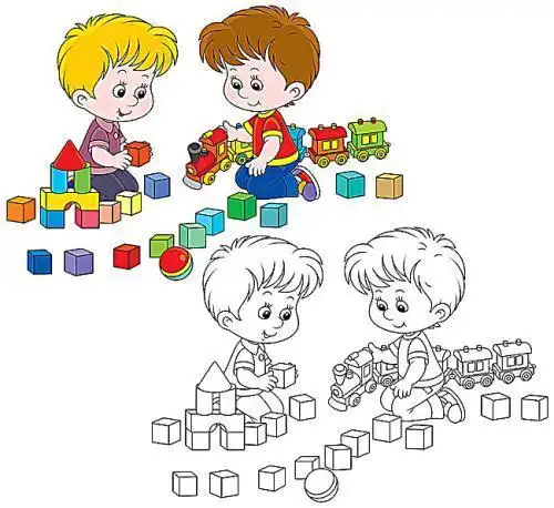 幼儿搭积木简笔画