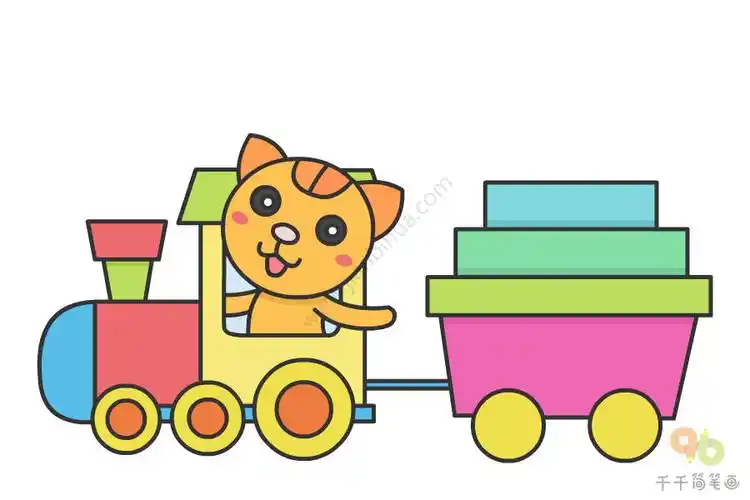 小猫坐火车旅行简笔画 享受旅行的快乐时光_情景动物简笔画