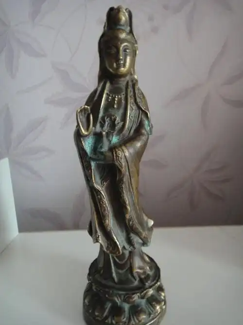 家藏大明宣德年制铜观音佛像,21cm高.