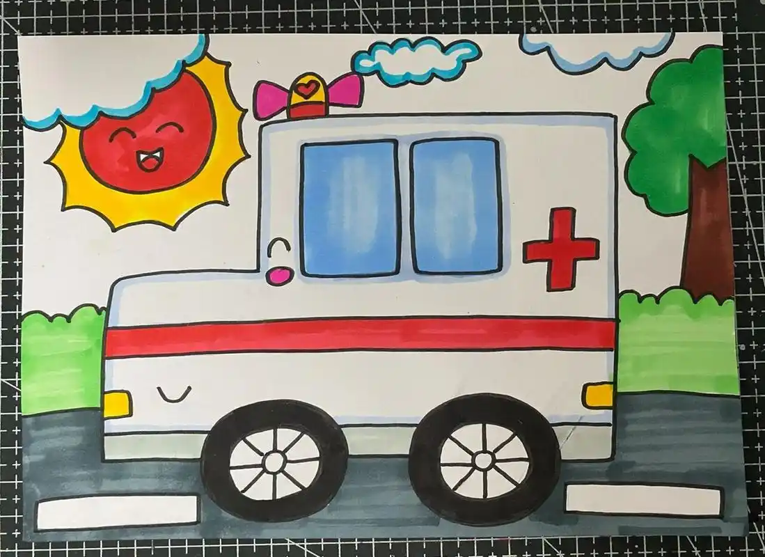 01救护车儿童画 可爱的小车卡通画