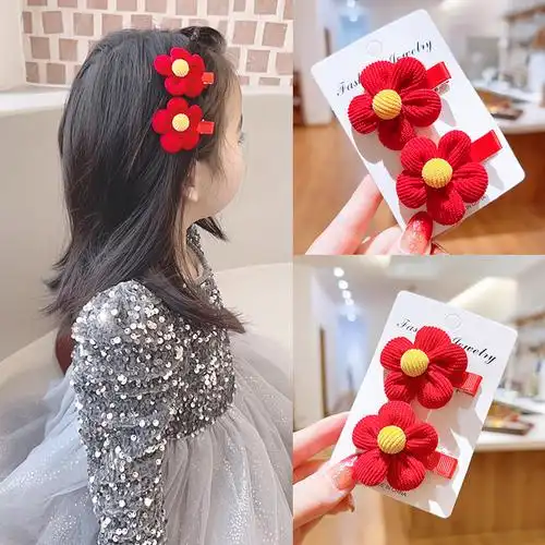 女童宝宝小红花发夹头饰儿童头花饰品小女孩公主可爱花朵发卡发饰