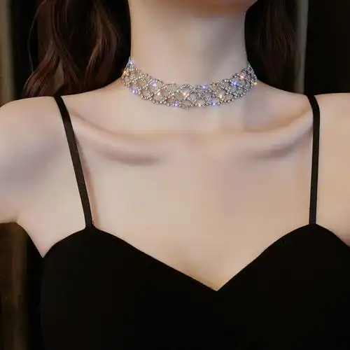 欧美性感网红超闪水钻颈链chocker锁骨链女脖子饰品韩国短款项链