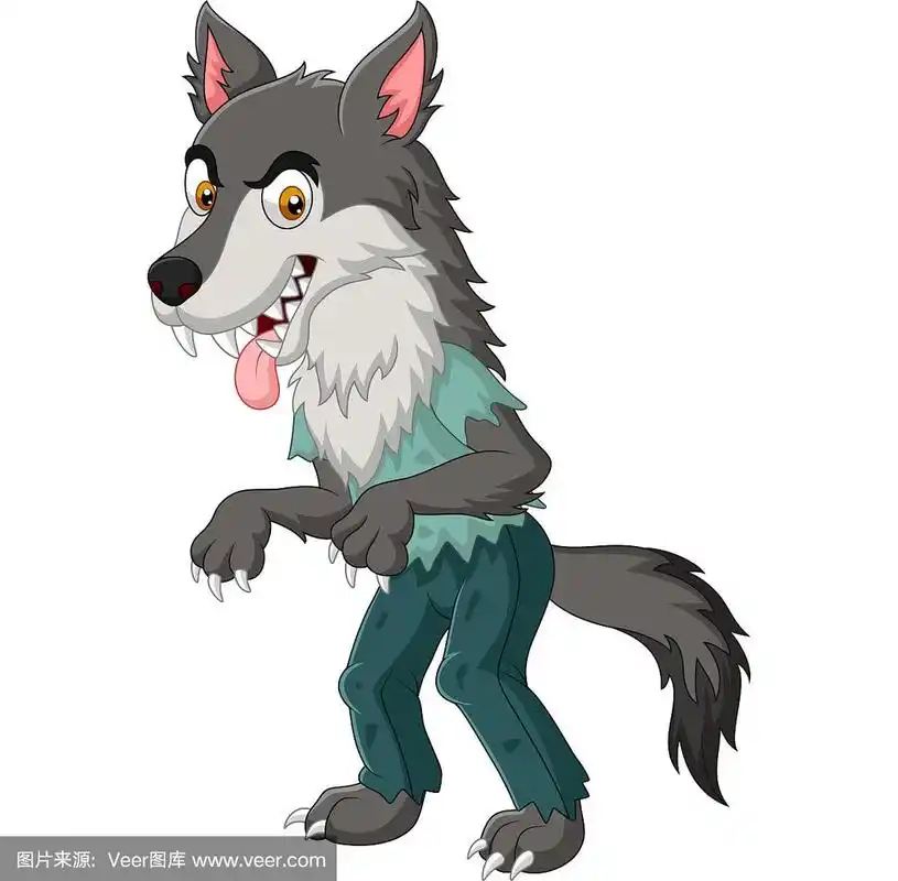 卡通愤怒的狼人孤立在白色背景