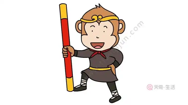 3,下面画出腿的部分,手里画一根金箍棒.