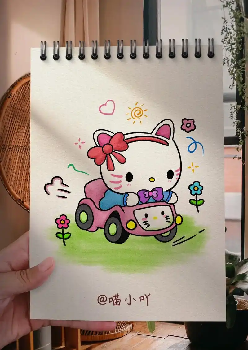 kt猫简笔画.开车车的kt猫你们喜欢吗,喜欢就跟着我一起画哦 - 抖音