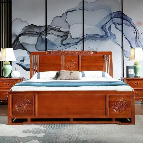 彬蔚新中式实木床主卧18米15米储物双人床花梨木床现代简约红木家具