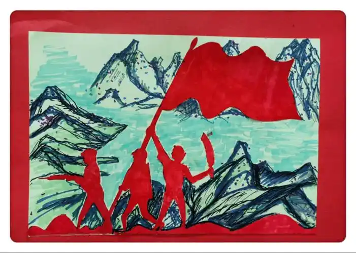 潢川县传承红色基因弘扬大别山精神儿童书画作品展开播了一